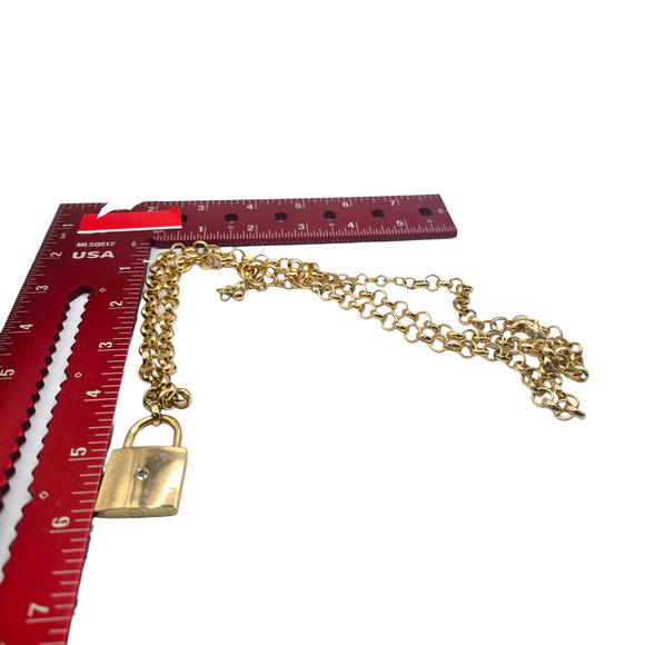 Chico's Necklace Chicos Padlock Gold Tone Long Chain Rhinestone 36" SKU2876 - Picture 2 of 5